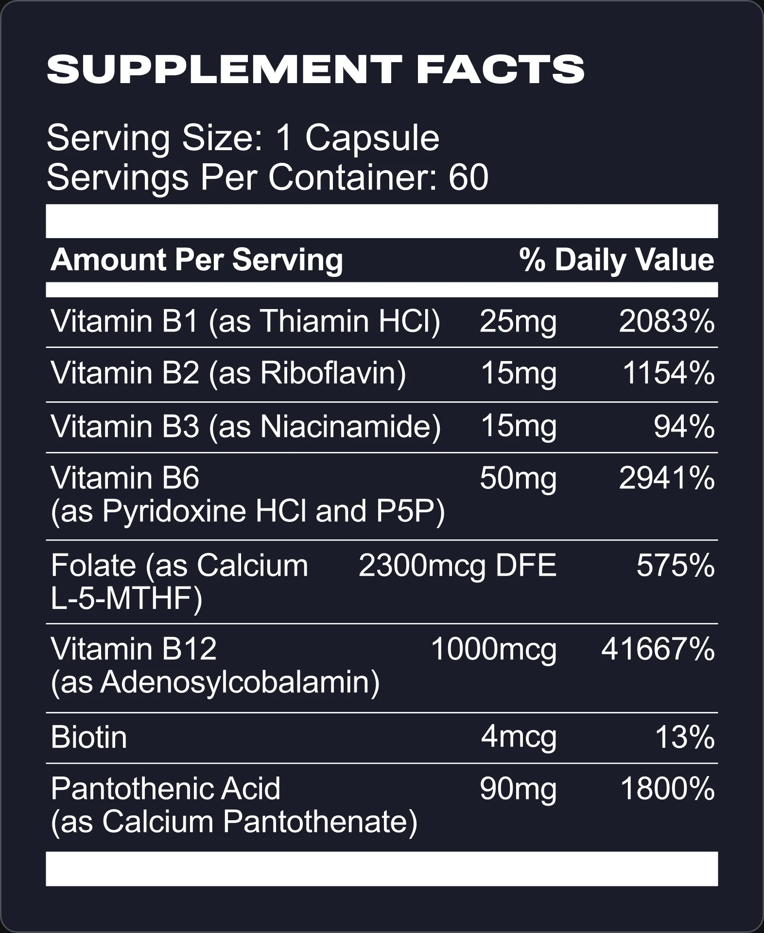 B Complete Supplement Facts
